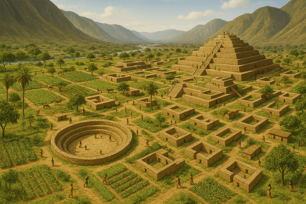 Simulación de cómo pudo ser Caral hace 5000 años.